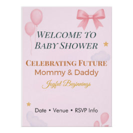 Pôster Baby Shower Invitation Pink Bow Joyful Beginnings 