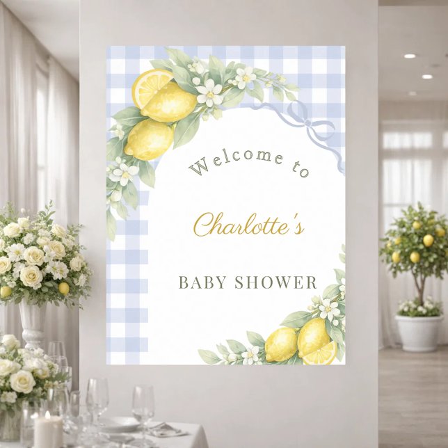 Poster Baby Shower lemons blue gingham bow boy welcome (Criador carregado)