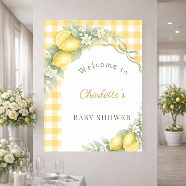 Poster Baby Shower lemons gingham bow welcome (Criador carregado)