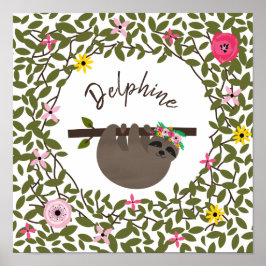 Poster Baby Sloth Floral Greenery Baby Nursery