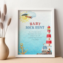 Poster Baby Sock Hunt Cute Nautical Baby Shower Game