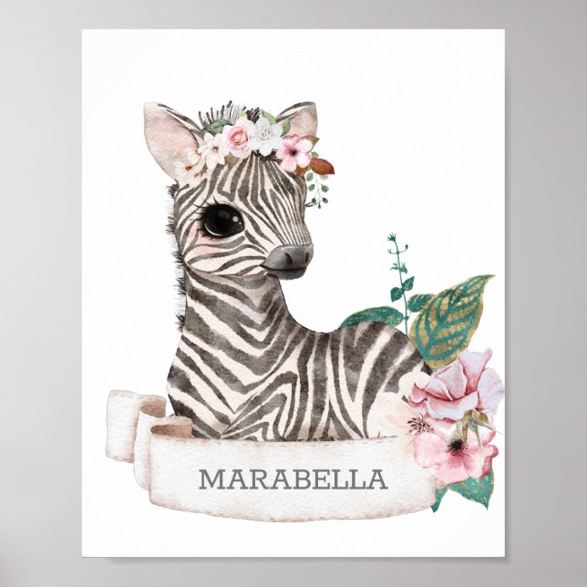 Poster *~* Baby Zebra Name Nurserly Girl Sweet (Frente)