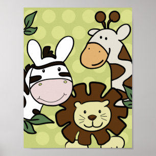 Poster Baby Zoo GIRAFFE, LION & ZEBRA WALL ART