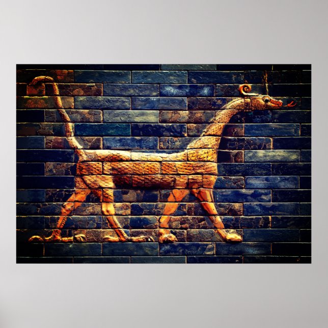 Poster BABYLONIAN SNAKE DRAGONS Antique Assyrian Art  (Frente)