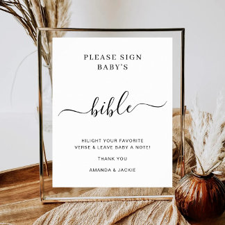 Poster Baby's Bible Modern Minimalist Baby Shower Signage