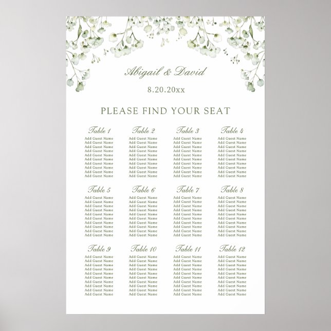 Poster Baby's Breath Wedding Seating Chart (Frente)