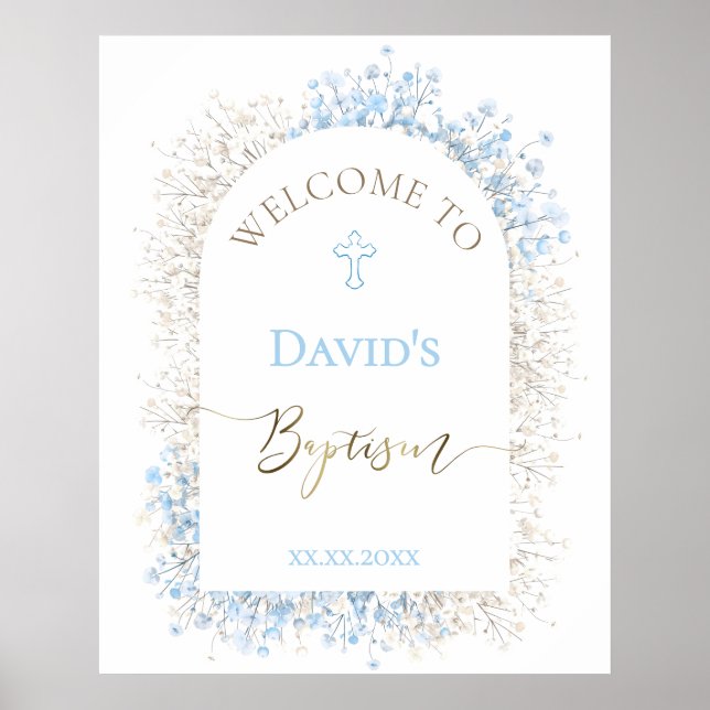 Poster Baby's Breath white blue Baptism welcome  (Frente)