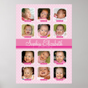 Pôster BABY'S FIRST 12 MONTHS BIRTHDAY KEEPSAKE girl