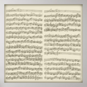 Pôster Bach segundo Cello Suite, várias páginas manuscrit