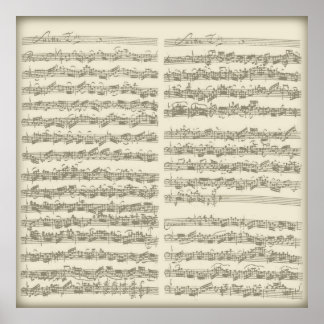 Pôster Bach segundo Cello Suite, várias páginas manuscrit