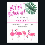 Poster Bachelorette Rosa Quente OAKLEY Flamingo Bem-vindo<br><div class="desc">Este sinal de boas-vindas da solha apresenta um bando de flamingos de aquarela e uma fonte engraçada. Par com qualquer coisa na Coleção OAKLEY para um olhar coeso.</div>