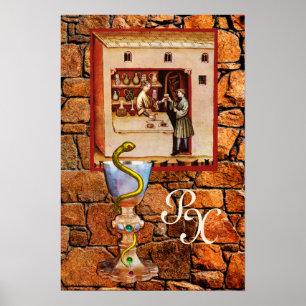 Poster BACIA de medicina do MONOGRAMA de HYGEIA, farmáci