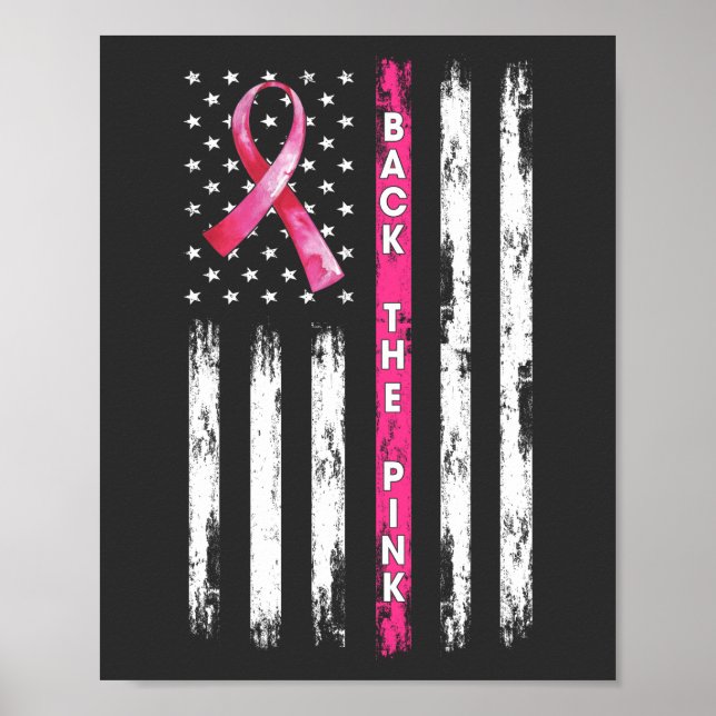 Poster Back The Pink Ribbon Flag Breast Cancer Awareness  (Frente)