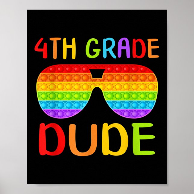 Poster Back To School 4th Grade Dude Sungles Pop It Fidge (Frente)