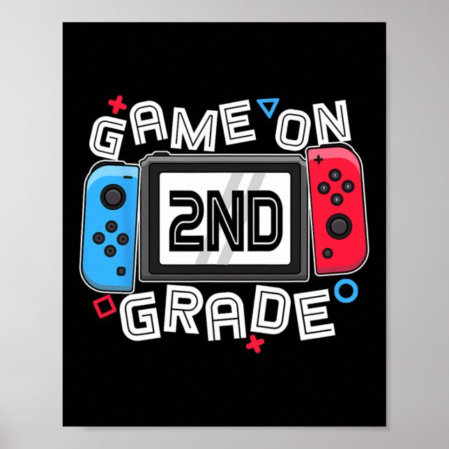 Poster Back To School Game On 2nd Grade Fun Gamer Kids Bo (Frente)