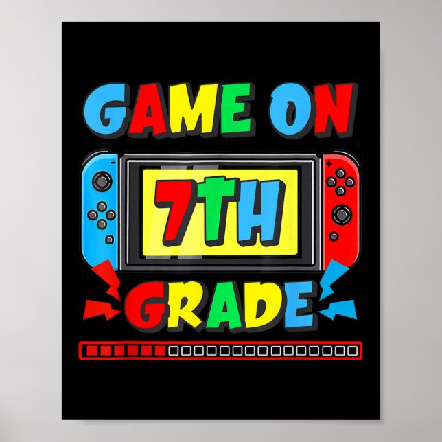 Poster Back To School Game On 7th Grade Funny Gamer Kids  (Frente)