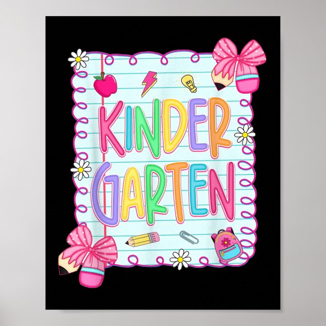 Poster Back To School Kindergarten Coquette Pencil Bow Te (Frente)