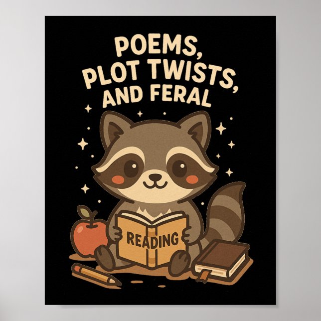 Poster Back To School Reading Teacher Raccoon Poem Plot T (Frente)