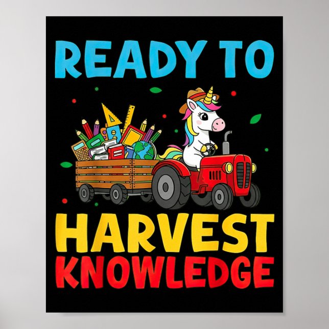 Poster Back To School Unicorn Farming Tractor Farmer Kids (Frente)