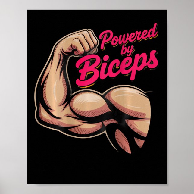 Poster Backprint Funny Gym Humor Biceps Gains Powered By  (Frente)