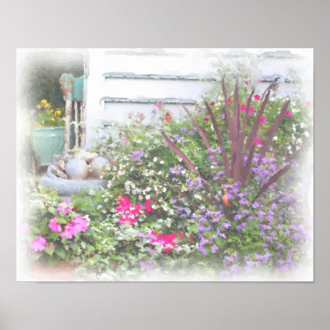 Poster Backyard Flower Garden Watercolor Painting (Frente)