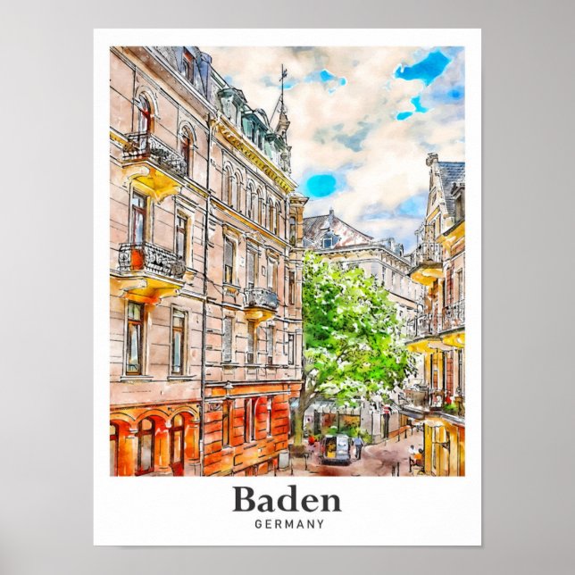 Poster Bade Alemanha Viagem Watercolor (Frente)