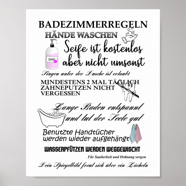 Poster Badezimmerregeln - Regeln fürs Bad (Frente)