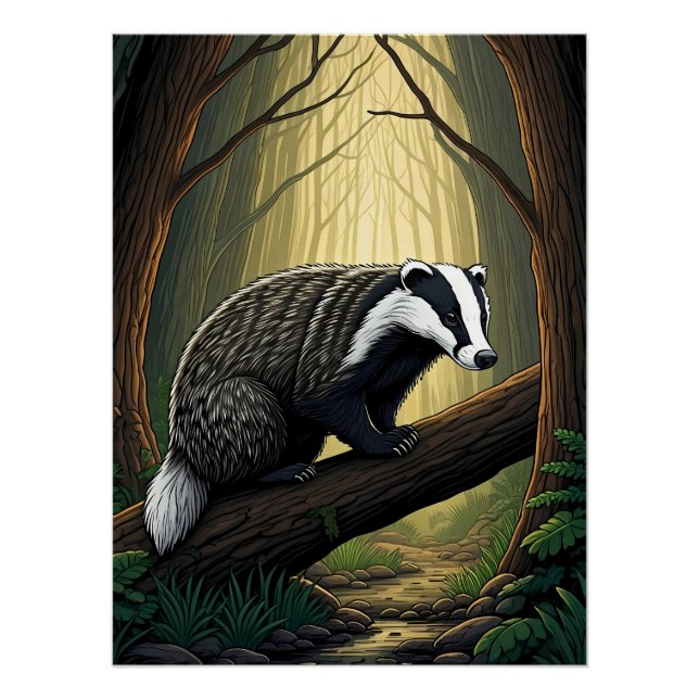 Pôster Badger in Enchanted Forest (Frente)