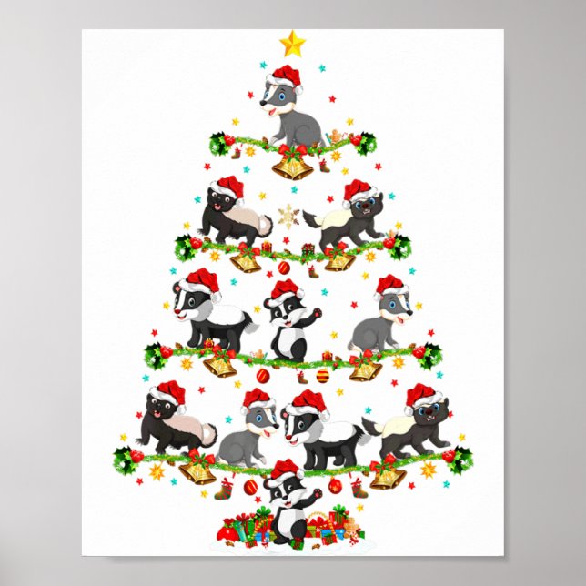 Poster Badger Lights Xmas Santa Badger Christmas Tree  (Frente)