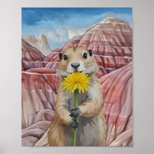 Poster Badlands National Park Prairie Dog Watercolor