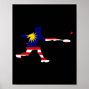Poster Badminton Bandeira Malaia Raquete Volante Jogador