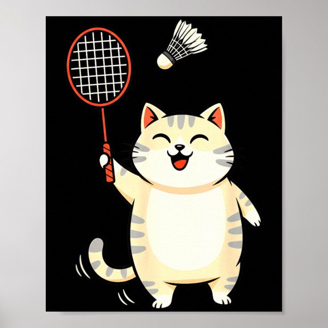 Poster Badminton Cat Cartoon Art, Funny Cat Design For Ca (Frente)