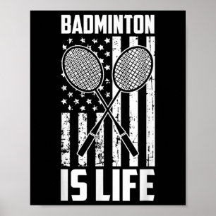 Poster Badminton É A Vida - Vintage U.A. Bandeira America