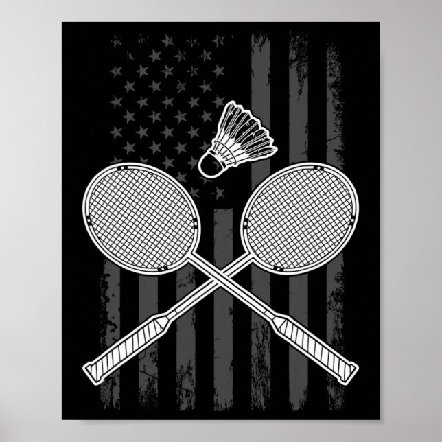 Poster Badminton E Shuttle Bandeira Americana (Frente)