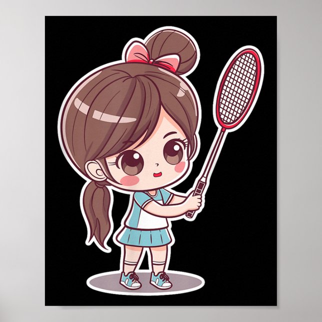 Poster Badminton Girl Comic Style Shuttle Game For Girls  (Frente)