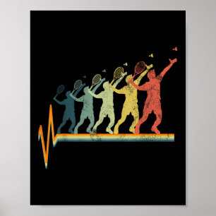 Poster Badminton Heartbeat Vintage Retro Gift
