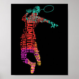 Poster Badminton Jogador Colorido Shuttle Racket Badminto
