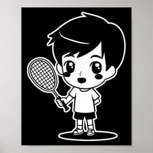 Poster Badminton Kid Cartoon Racquet Sport Shuttle