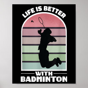 Poster Badminton Life Engraçado Shuttle Retro Game