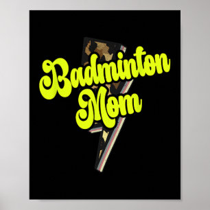Poster Badminton Mãe Leopard Bolt Thunder Vintage Esporte
