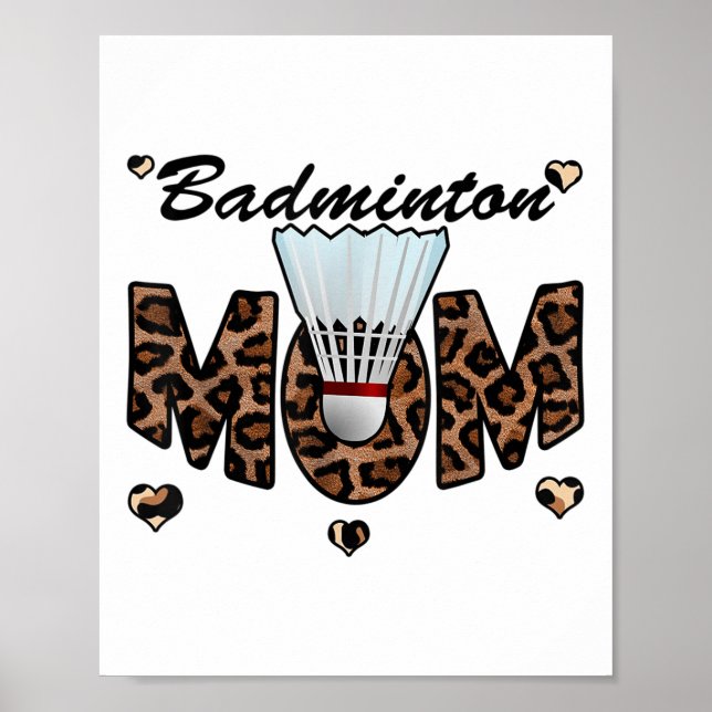 Poster Badminton Mãe Leopard Engraçado Badminton Mãe Mães (Frente)