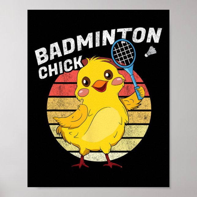 Poster Badminton Pintinho Retro Chicken Birdie Women Badm (Frente)