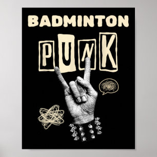 Poster Badminton Punk Rock N Roll Racket Shuttle Esporte