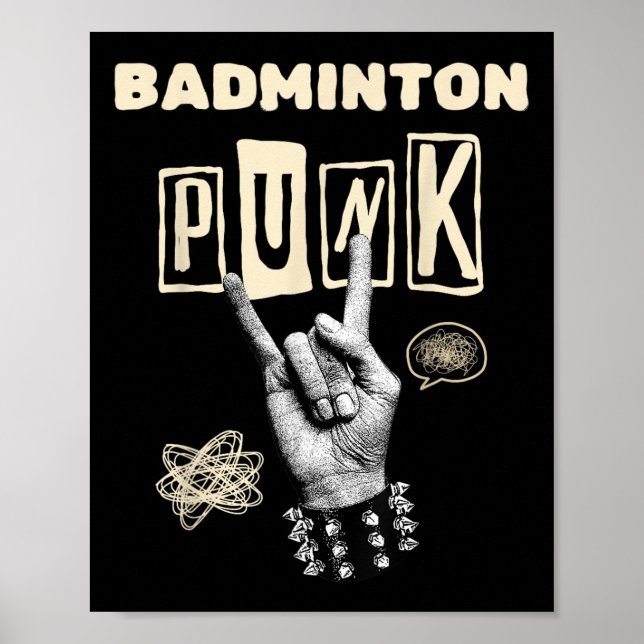 Poster Badminton Punk Rock N Roll Racket Shuttle Esporte (Frente)