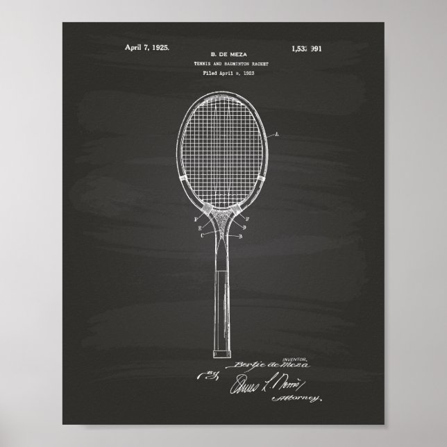 Pôster Badminton Racket 1925 Patent Art Chalkboard (Frente)
