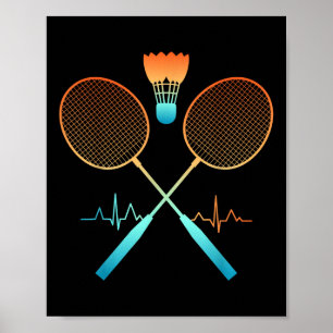 Poster Badminton Retro Com Peteca Batimento Cardíaco Ecg