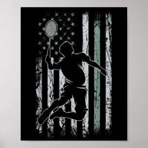 Poster Badminton Retro Usa Flag Shuttle 4 De Julho Badmi