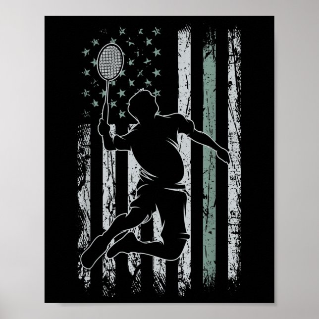 Poster Badminton Retro Usa Flag Shuttle 4 De Julho Badmi (Frente)