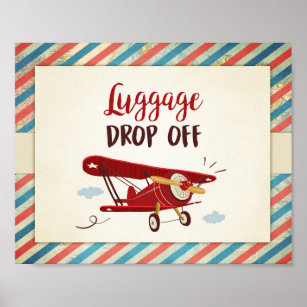 Poster Bagagem de avião Avião Sinal Aniversário Bebê