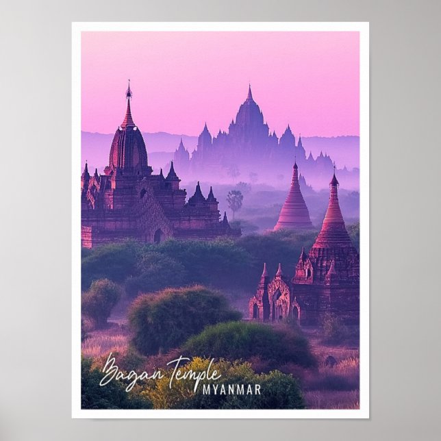Poster Bagan Temples Myanmar é o belo lugar turístico (Frente)
